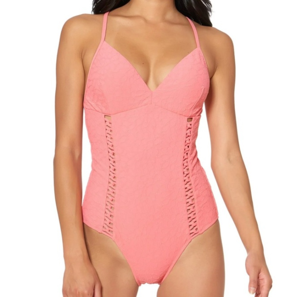 Jessica Simpson MELON Rose Bay 1 piece swimsuit adjustable straps removable pads